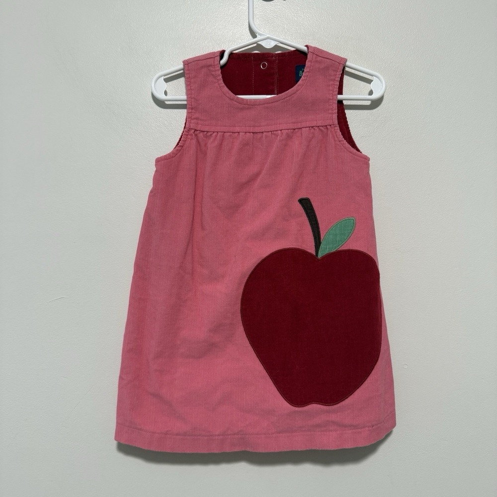 Mini Boden Pink Corduroy Apple Print Shift Dress Girl Size 12-18 Months